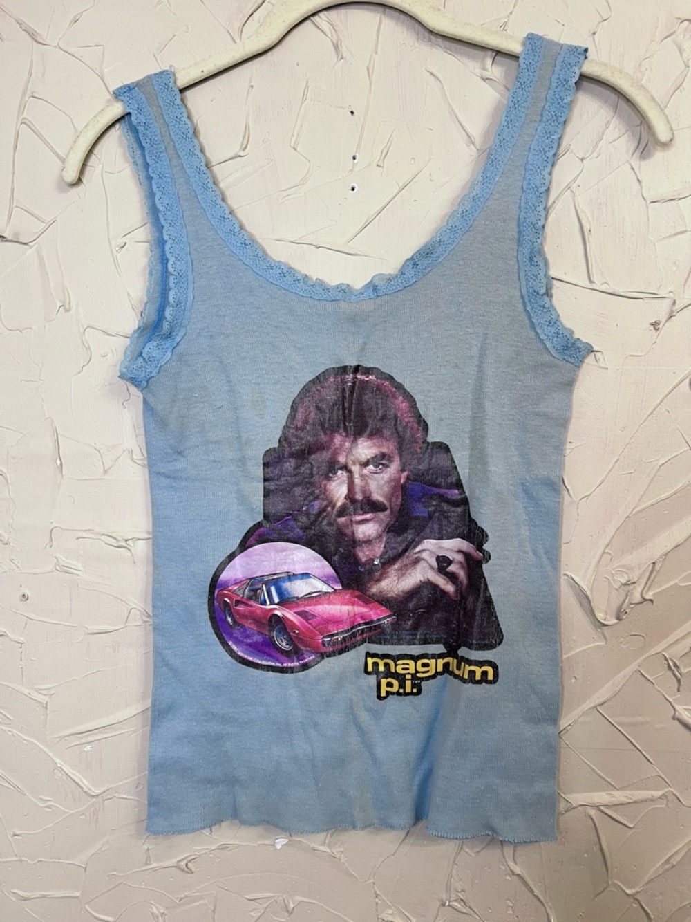 Vintage 80s Magnum PI Lace Trim Tank Top Small/Medium Sportique Tee?